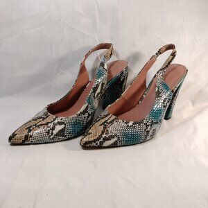 ASOS DESIGN Parson Slingback Block Heels Snake Print